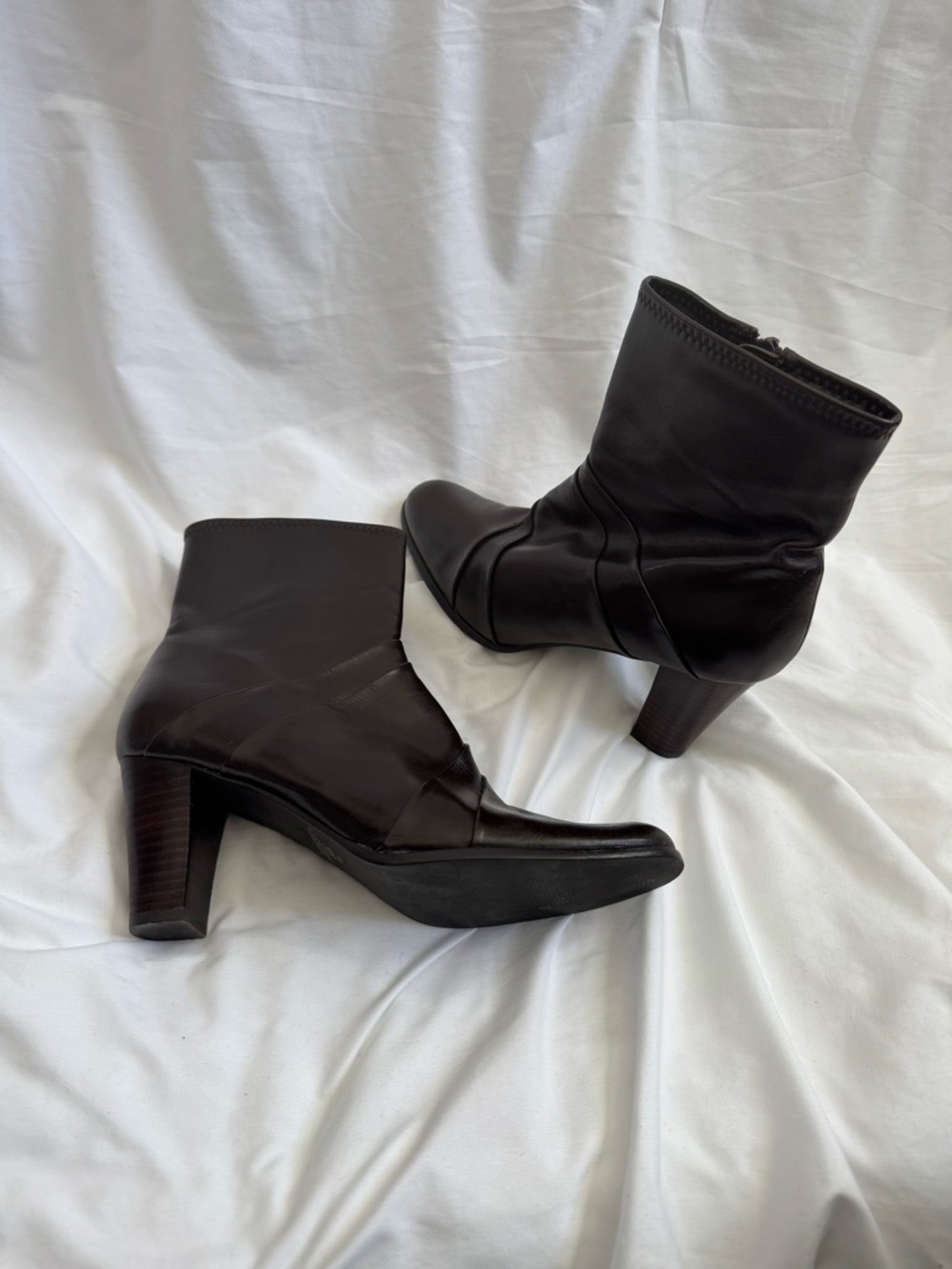 Women's Brown Leather Ankle Booties with Block Heel